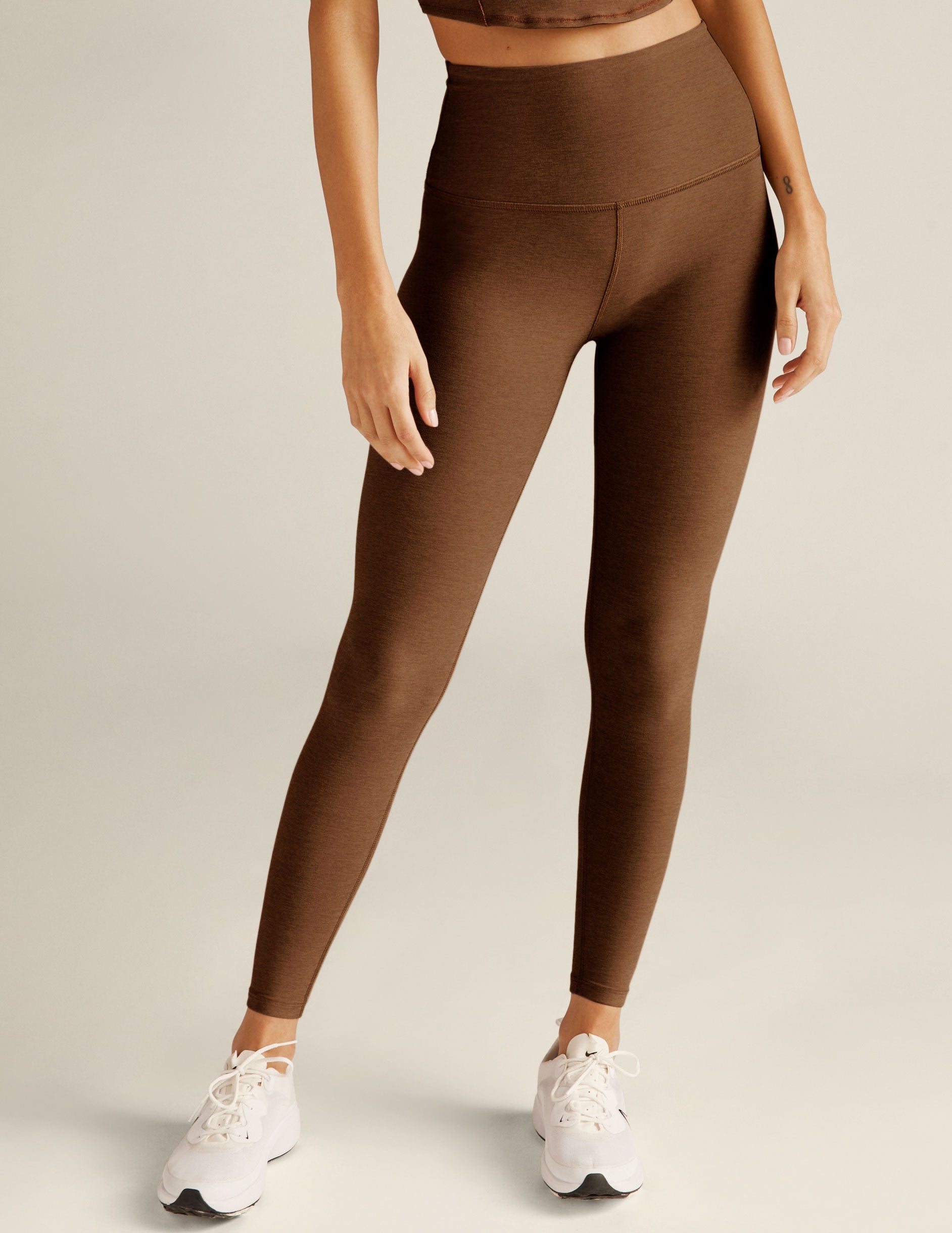 BEYOND YOGA SPACEDYE HIGH WAIST CAUGHT IN THE MIDI LEGGING BOLD MOCHA HEATHER