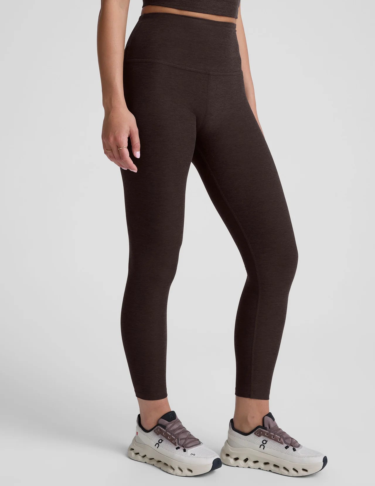 BEYOND YOGA SPACEDYE CAUGHT IN THE MIDI HIGH WAIST LEGGING DARK CHOCOLATE HEATHER