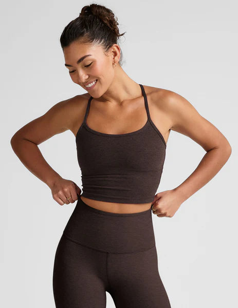 BEYOND YOGA SLIM RACERBACK CROPPED TANK DARK CHOCOLATE HEATHER