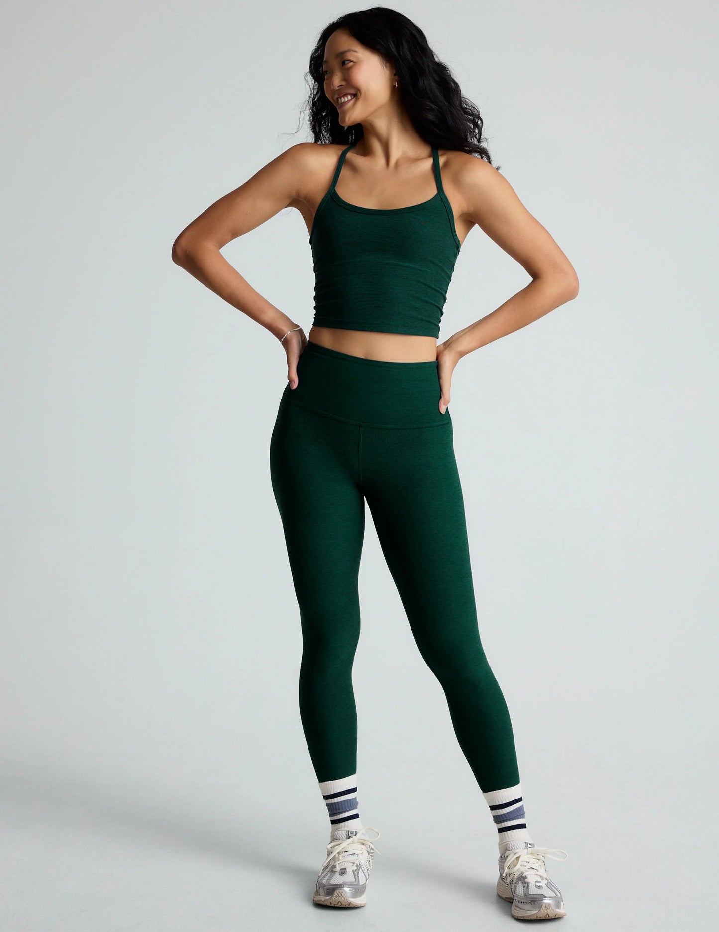 BEYOND YOGA SPACEDYE CAUGHT IN THE MIDI HW LEGGING SPRUCE GREEN HEATHER