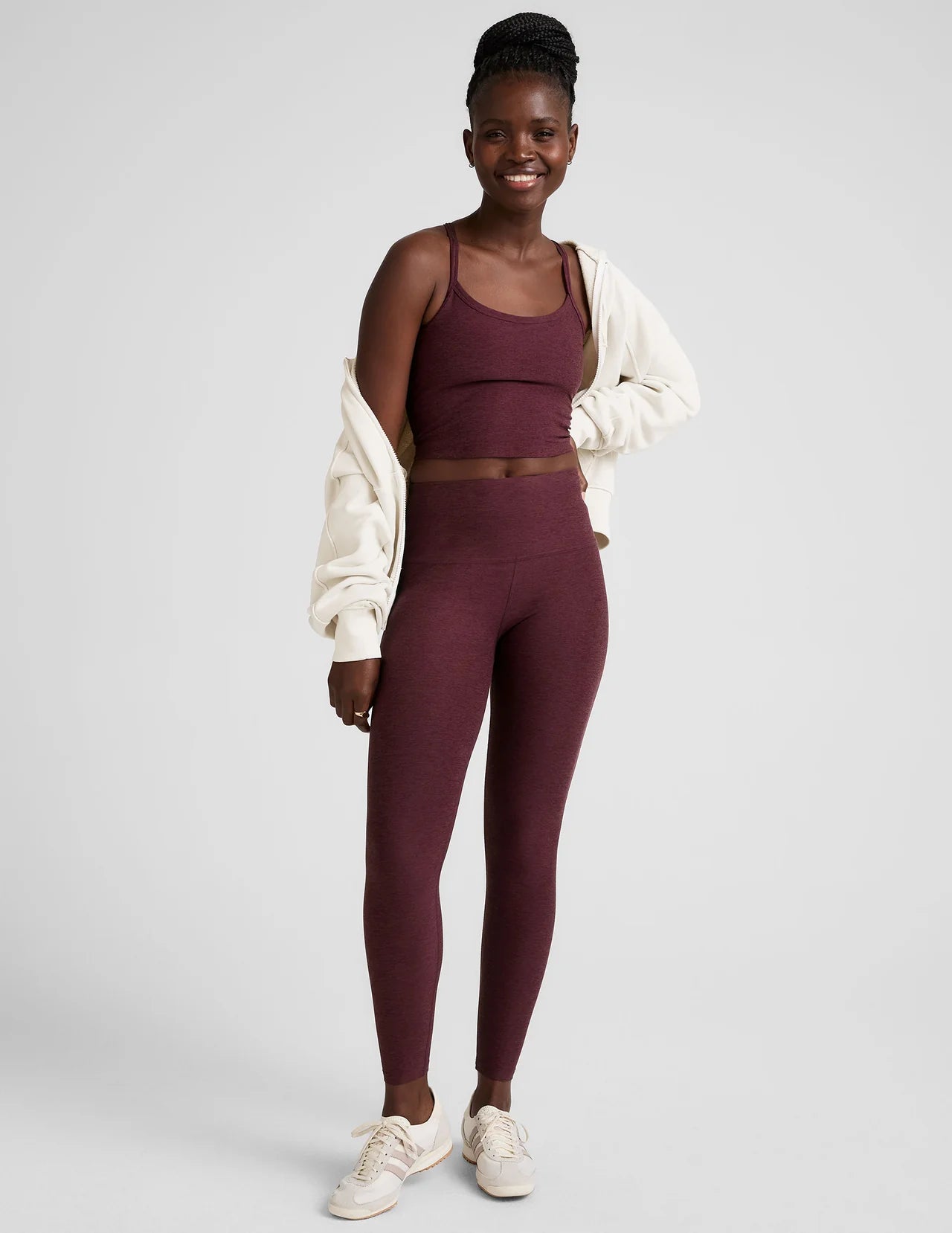BEYOND YOGA CAUGHT IN THE MIDI HIGH WAISTED LEGGING MIDNIGHT BURGUNDY HEATHER
