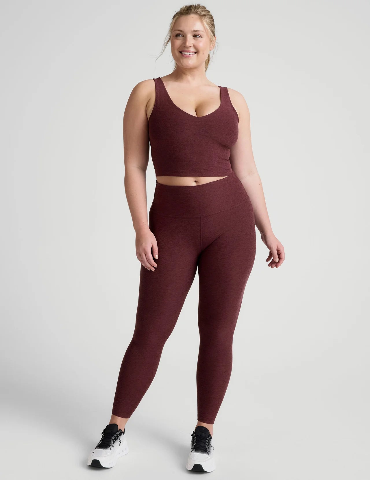 BEYOND YOGA CAUGHT IN THE MIDI HIGH WAISTED LEGGING MIDNIGHT BURGUNDY HEATHER