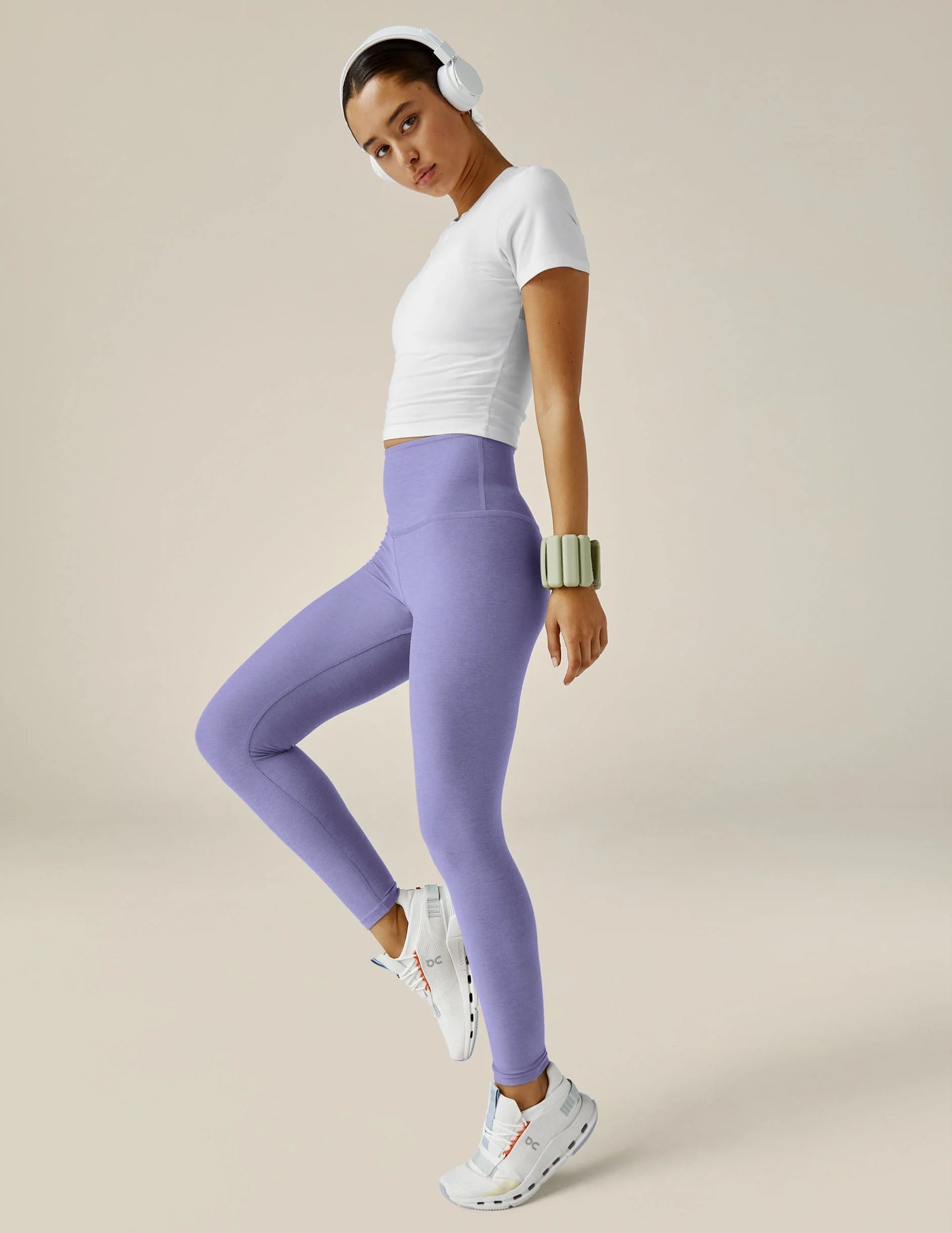 BEYOND YOGA SPACEDYE CAUGHT IN THE MIDI HIGH WAISTED LEGGING PERIWINKLE CLOUD HEATHER