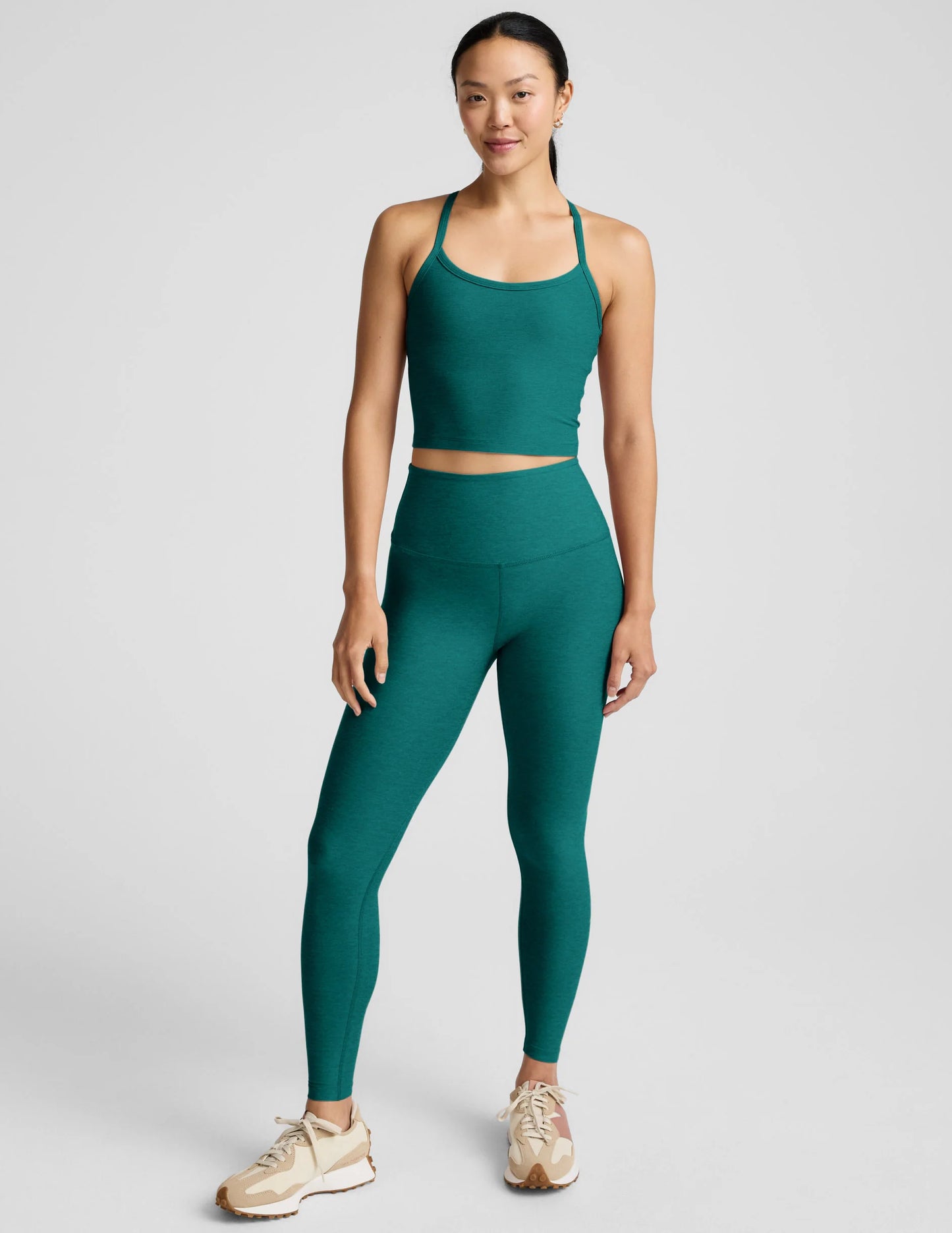 BEYOND YOGA SPACEDYE CAUGHT IN THE MIDI HIGH WAISTED LEGGING TEAL SEA HEATHER