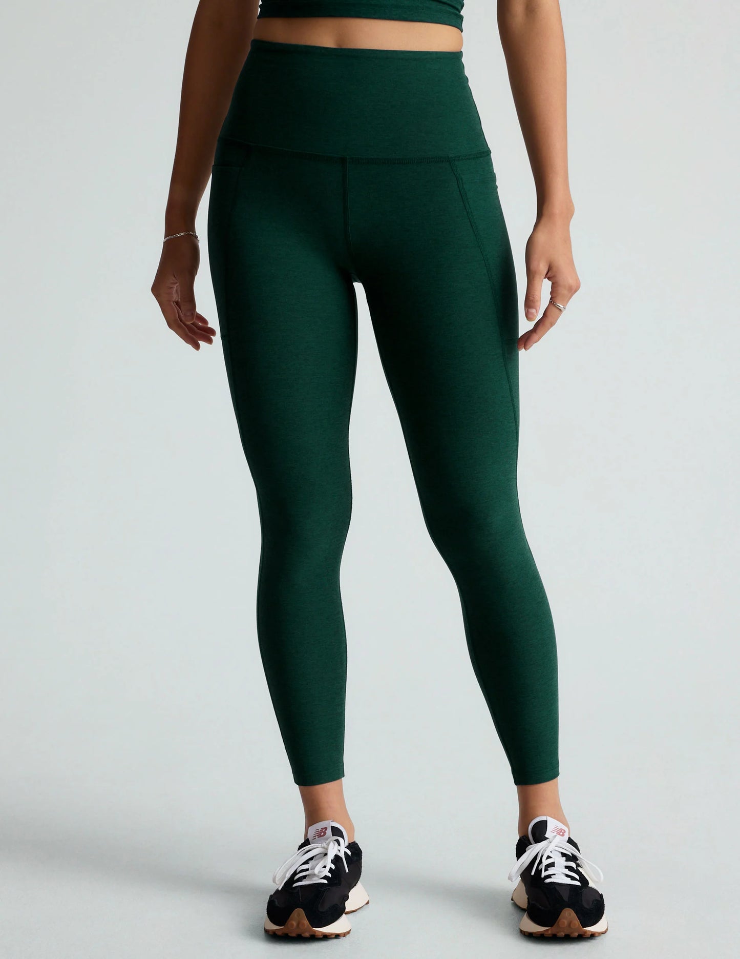 BEYOND YOGA SPACE DYE OUT OF POCKET HIGH WAISTED MIDI LEGGING DARK SPRUCE GREEN HEATHER