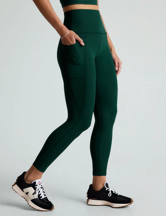 BEYOND YOGA SPACE DYE OUT OF POCKET HIGH WAISTED MIDI LEGGING DARK SPRUCE GREEN HEATHER