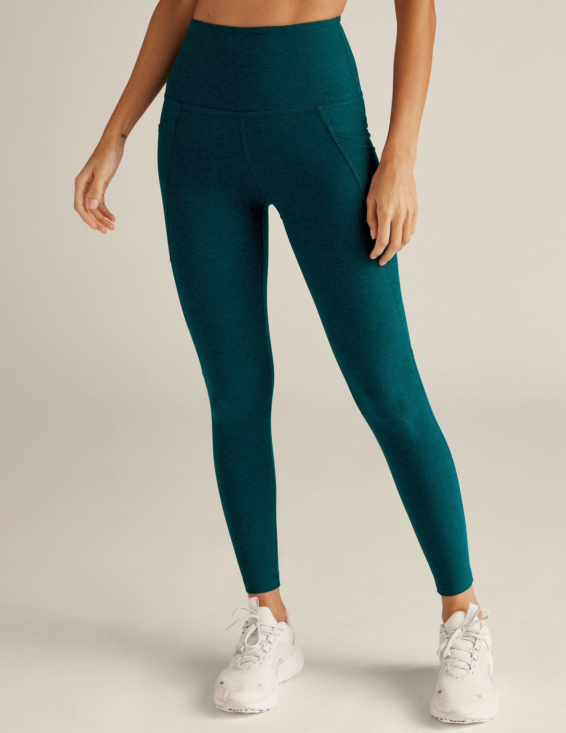 BEYOND YOGA SPACEDYE OUT OF POCKET HIGH WAISTED MIDI LEGGING MAJESTIC BLUE HEATHER