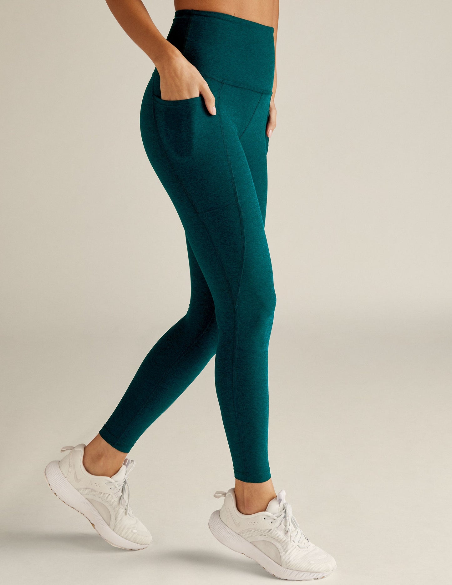 BEYOND YOGA SPACEDYE OUT OF POCKET HIGH WAISTED MIDI LEGGING MAJESTIC BLUE HEATHER