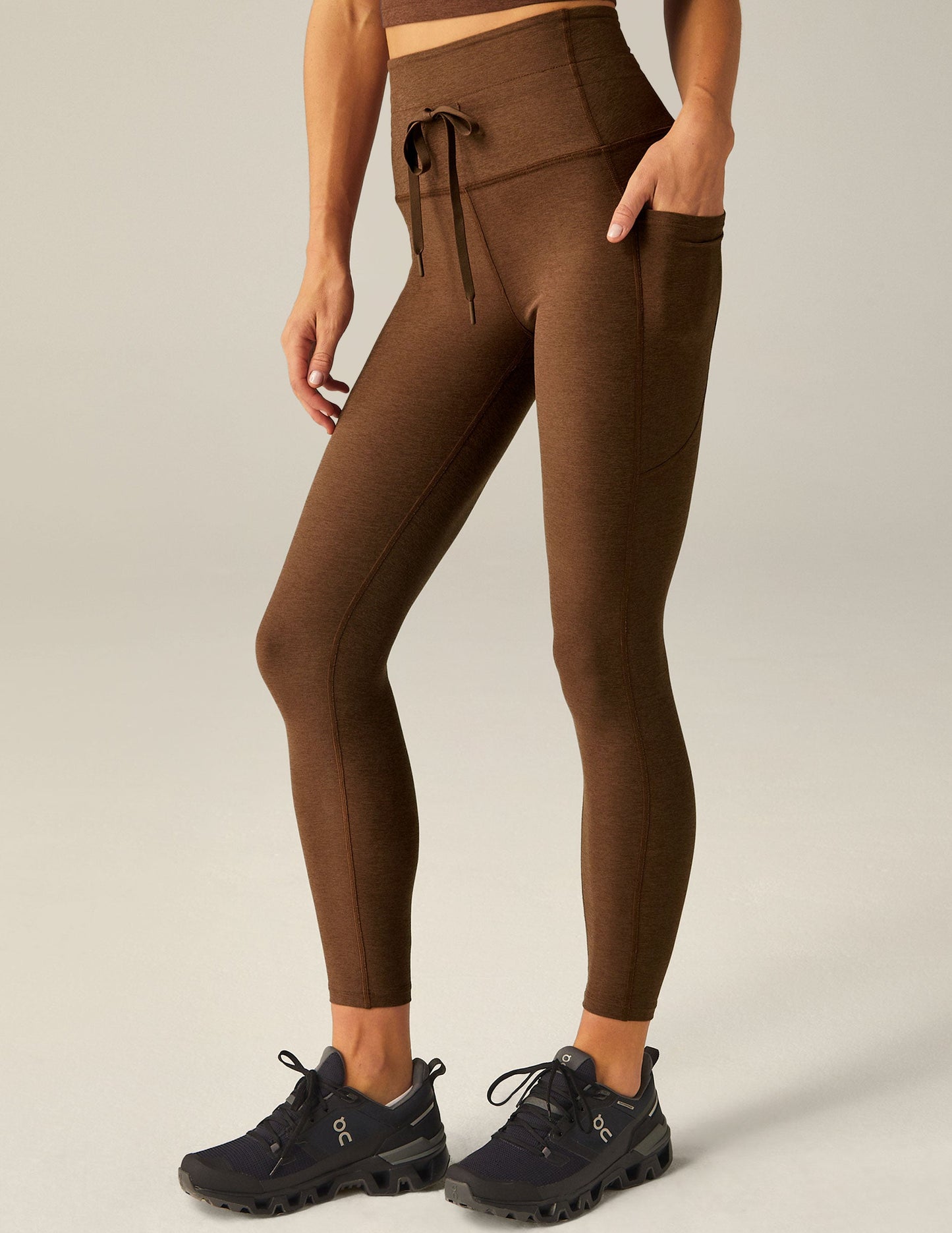 BEYOND YOGA SPACEDYE GO POCKET HIGH WAISTED MIDI LEGGING BOLD MOCHA HEATHER