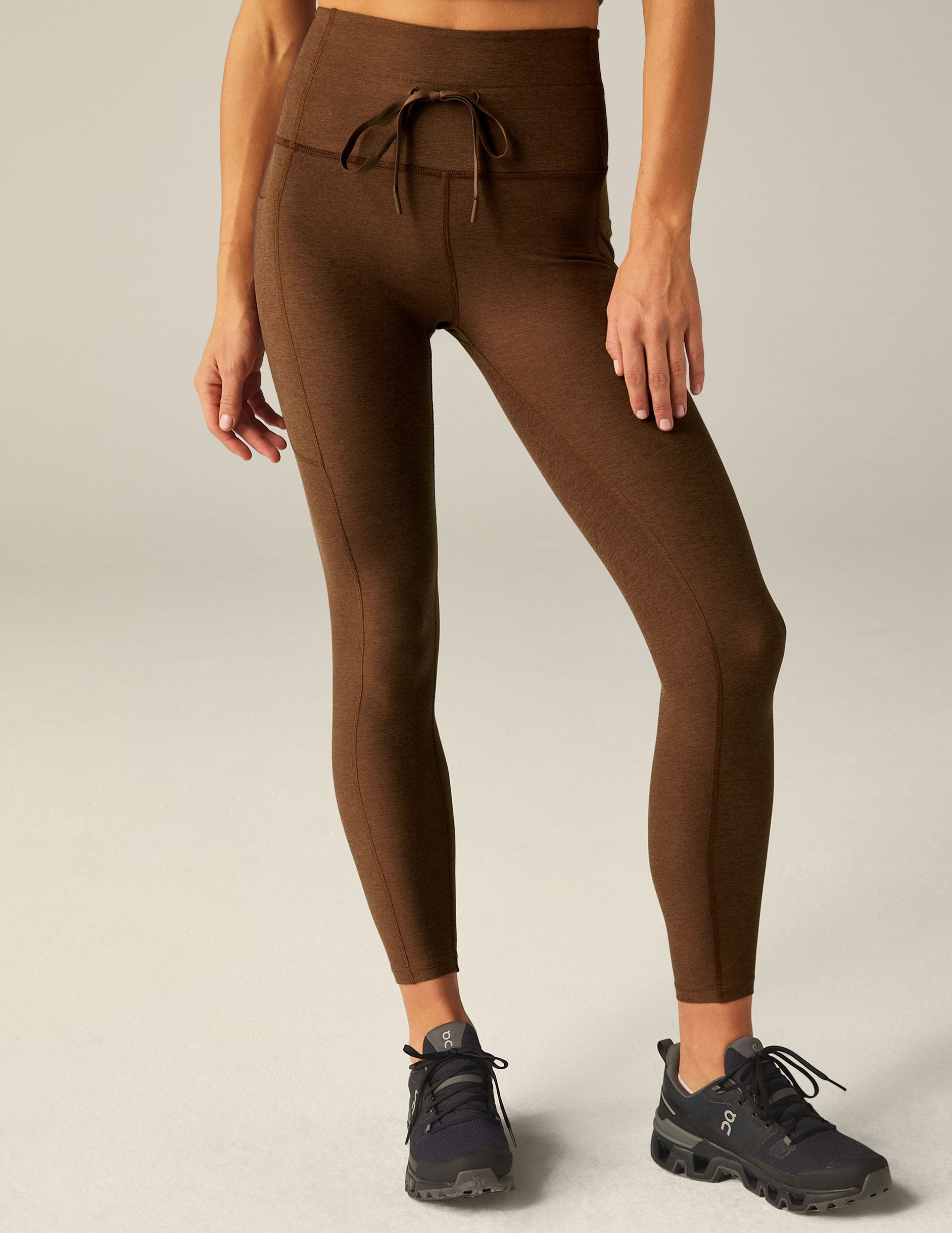 BEYOND YOGA SPACEDYE GO POCKET HIGH WAISTED MIDI LEGGING BOLD MOCHA HEATHER