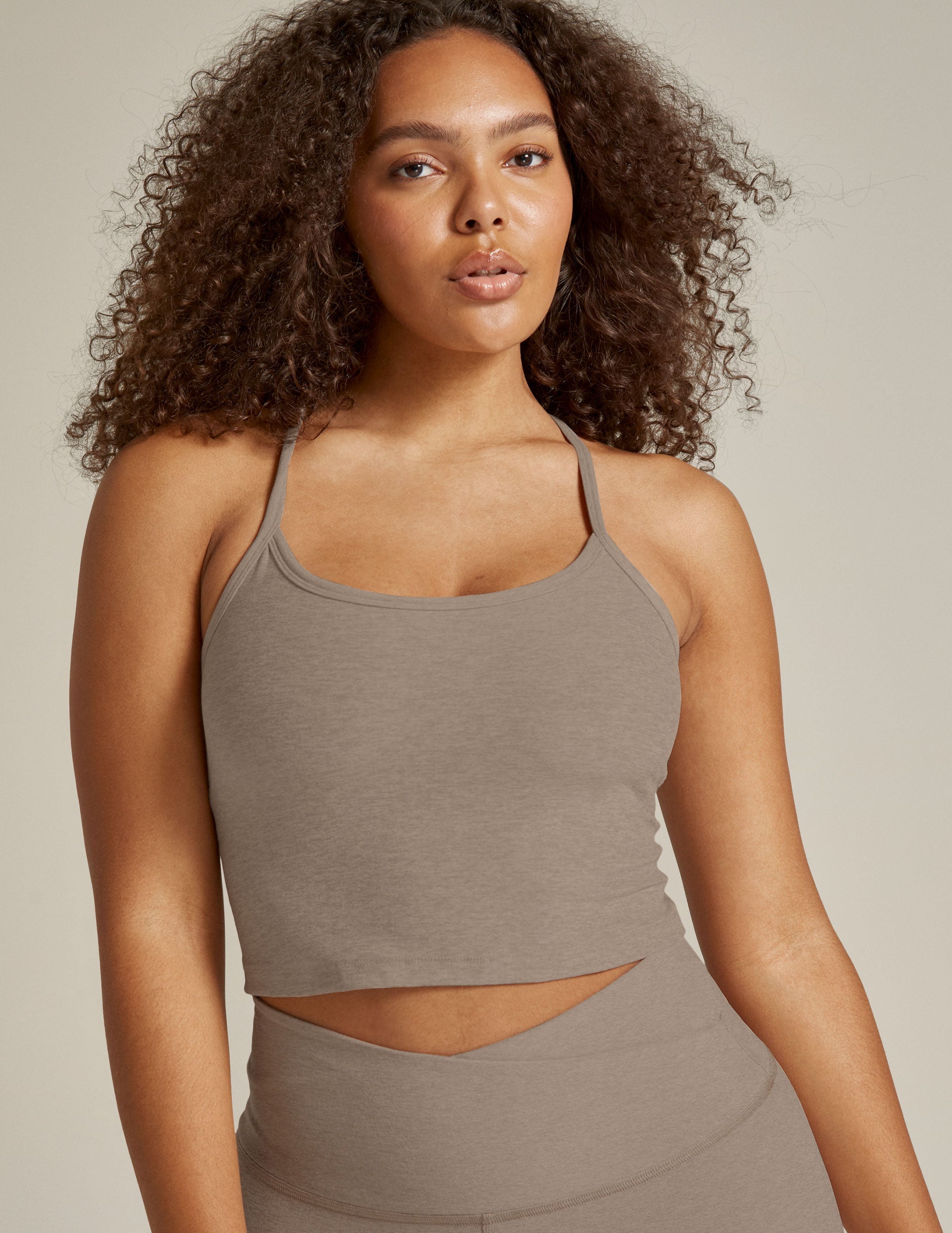 BEYOND YOGA SLIM RACERBACK CROPPED TANK BIRCH HEATHER