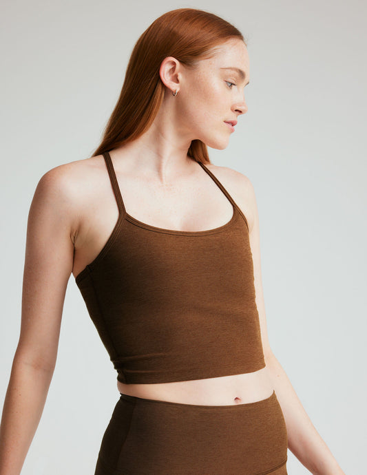 BEYOND YOGA SPACEDYE SLIM RACERBACK TANK BOLD MOCHA HEATHER