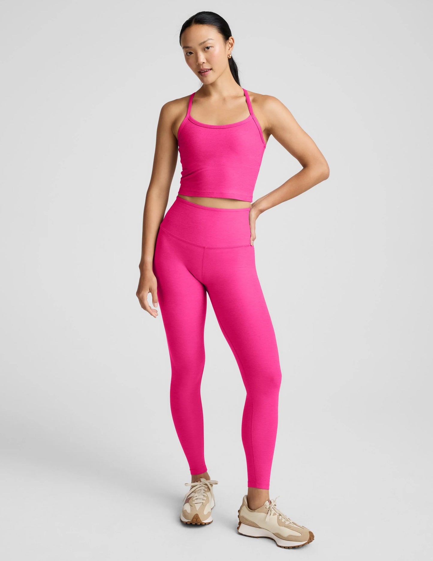 BEYOND YOGA SPACEDYE CAUGHT IN THE MIDI HIGH WAISTED LEGGING PINK GLOW HEATHER
