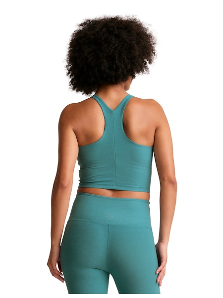 BEYOND YOGA SPACEDYE REFOCUS CROPPED TANK COURT DEEP AQUA HEATHER