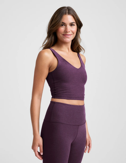 BEYOND YOGA SPACEDYE GOOD DAY CROPPED TANK BRILLIANT BLACKBERRY HEATHER