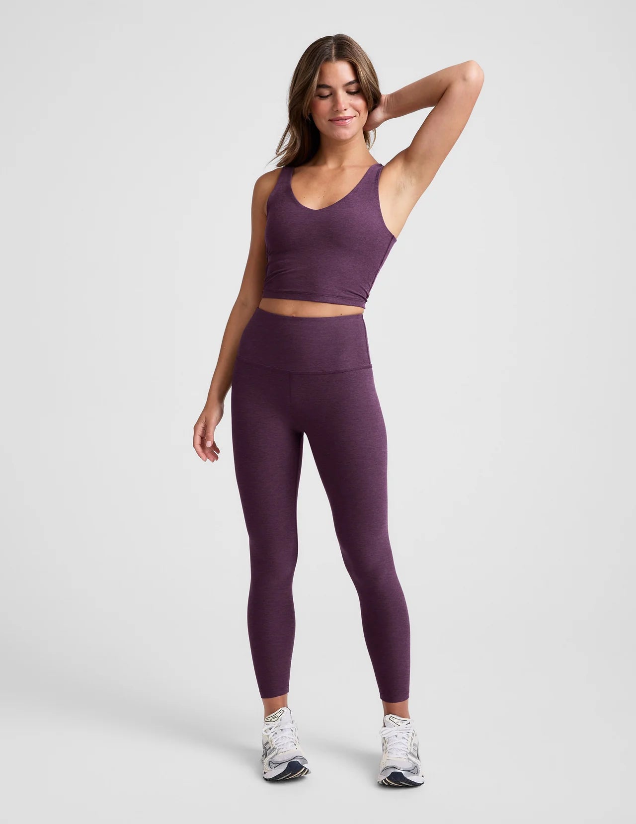 BEYOND YOGA SPACEDYE GOOD DAY CROPPED TANK BRILLIANT BLACKBERRY HEATHER