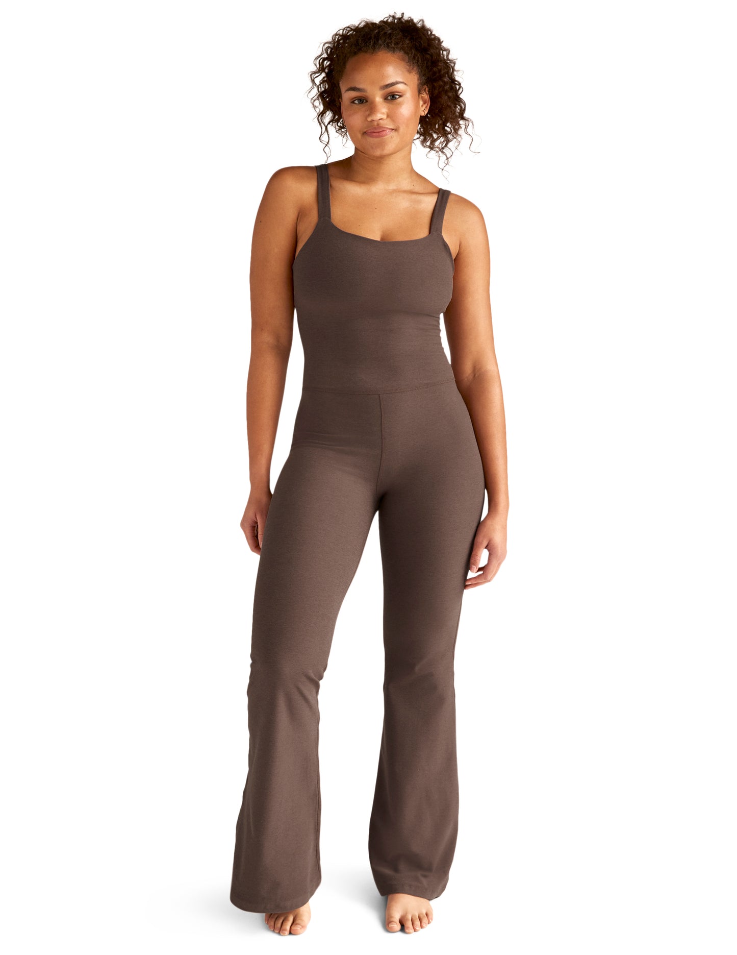 SALE BEYOND YOGA SPACEDYE HIT THE SCENE JUMPSUIT TRUFFLE HEATHER