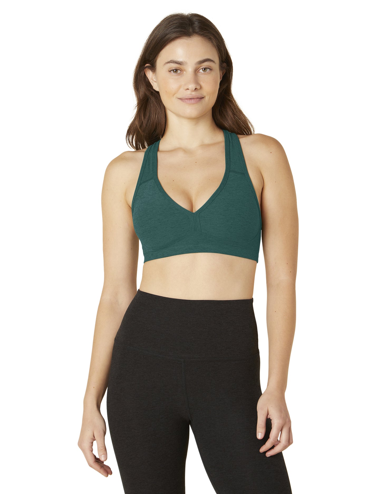 BEYOND YOGA LIFT YOUR SPIRITS BRA LUNAR TEAL HEATHER