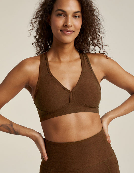 BEYOND YOGA SPACEDYE LIFT YOUR SPIRITS BRA BOLD MOCHA HEATHER