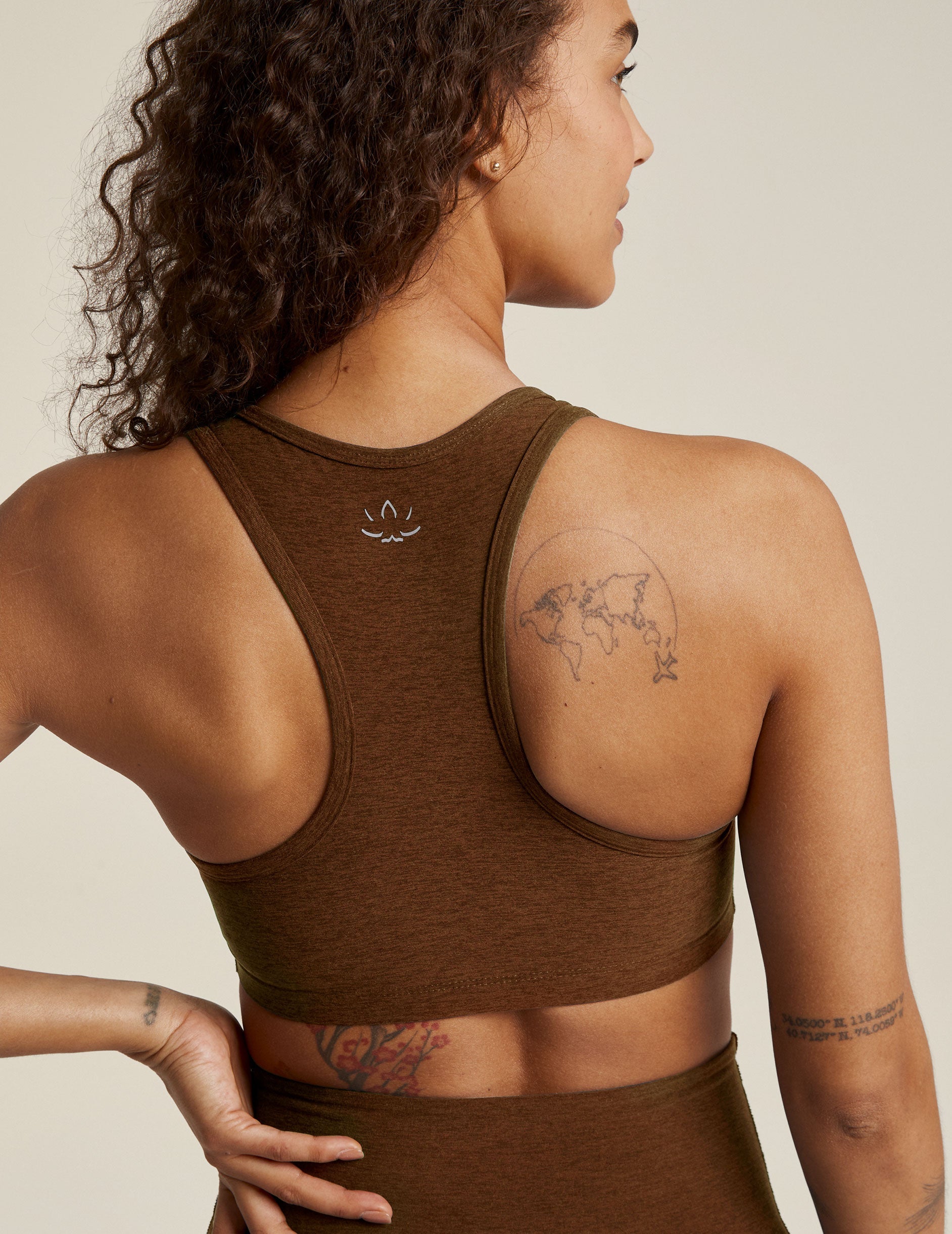 BEYOND YOGA SPACEDYE LIFT YOUR SPIRITS BRA BOLD MOCHA HEATHER