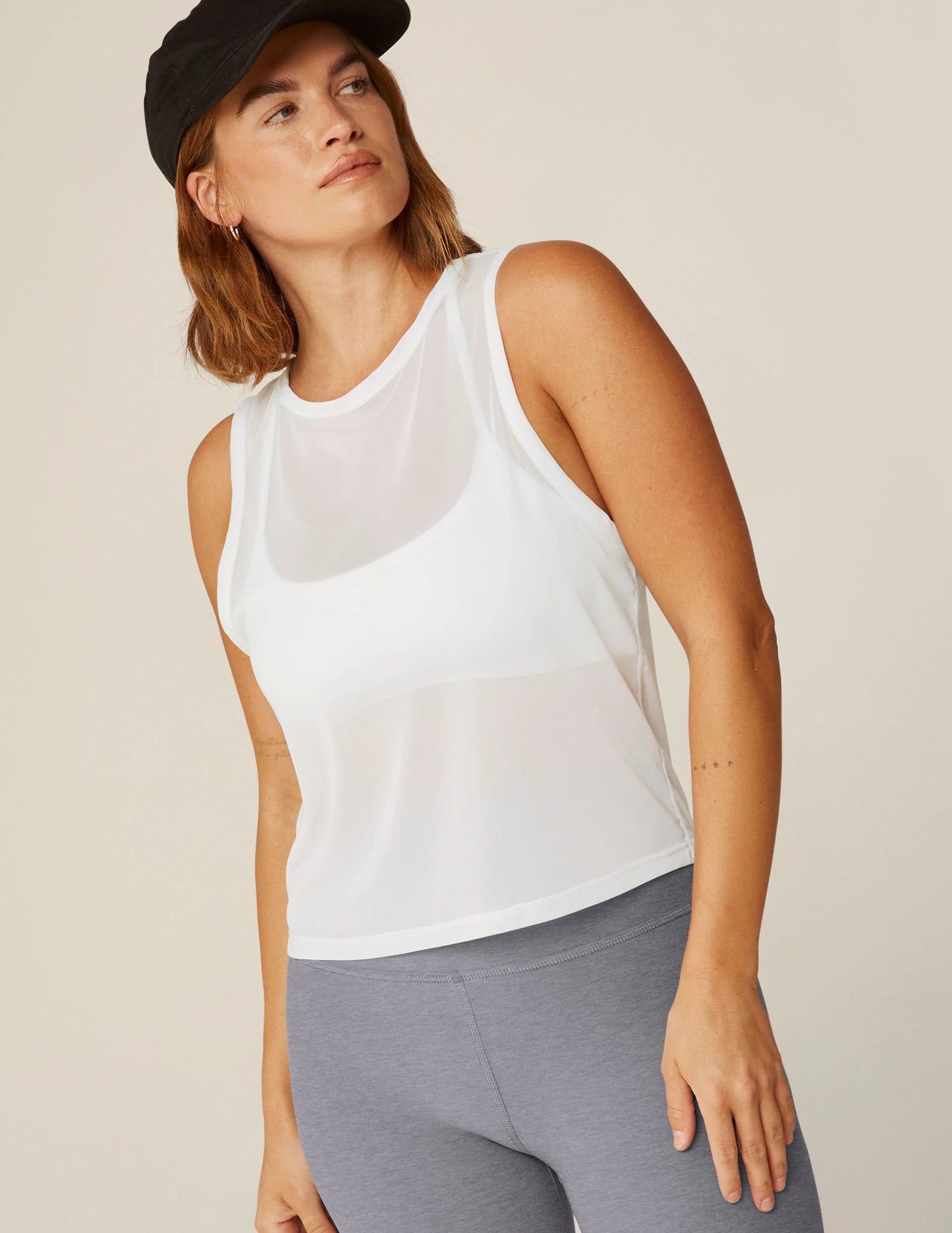 SALE BEYOND YOGA SHOW OFF MESH TANK WHITE