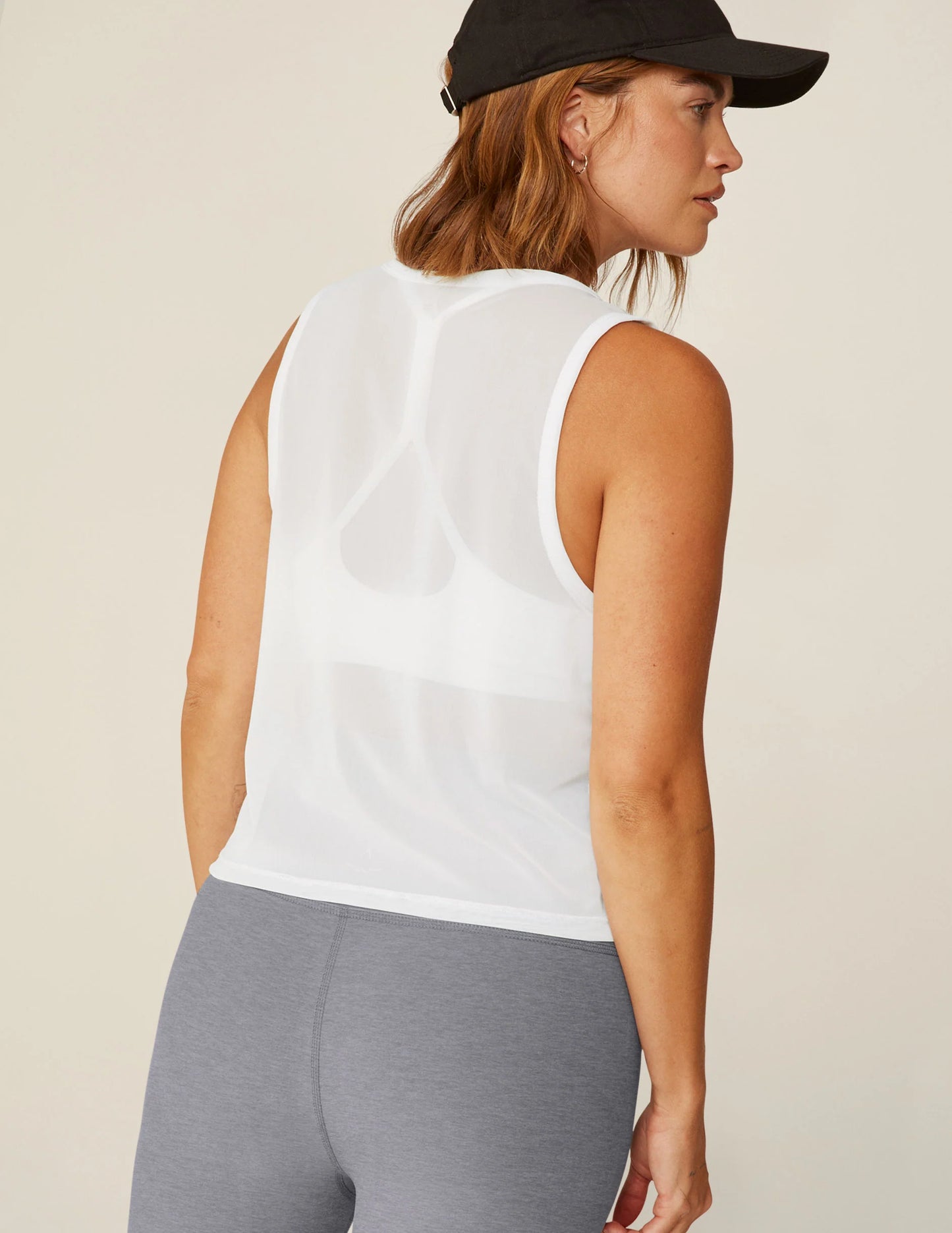 SALE BEYOND YOGA SHOW OFF MESH TANK WHITE