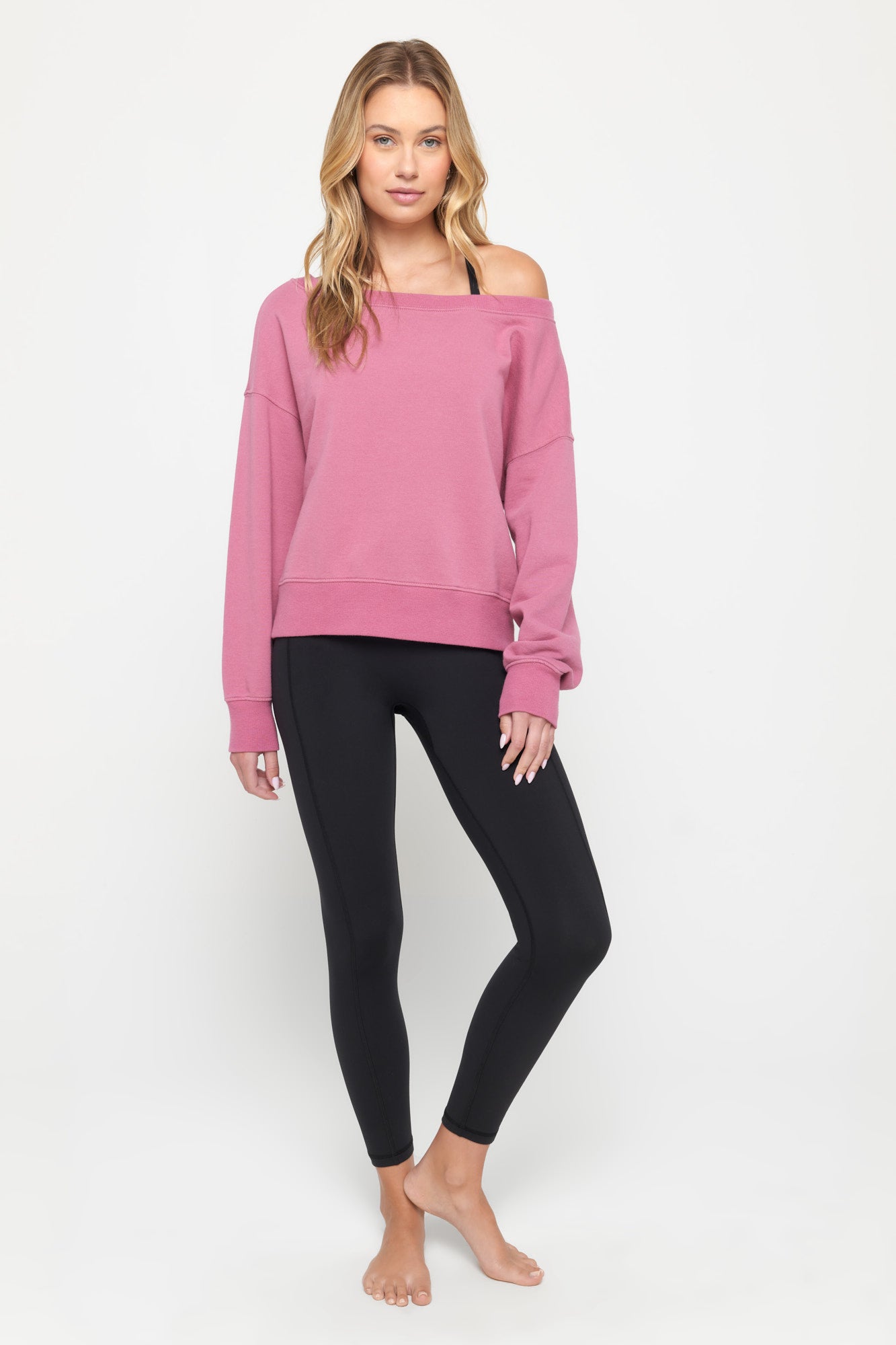 SPIRITUAL GANGSTER LA VIDA OFF SHOULDER SWEATSHIRT PINK HAZE