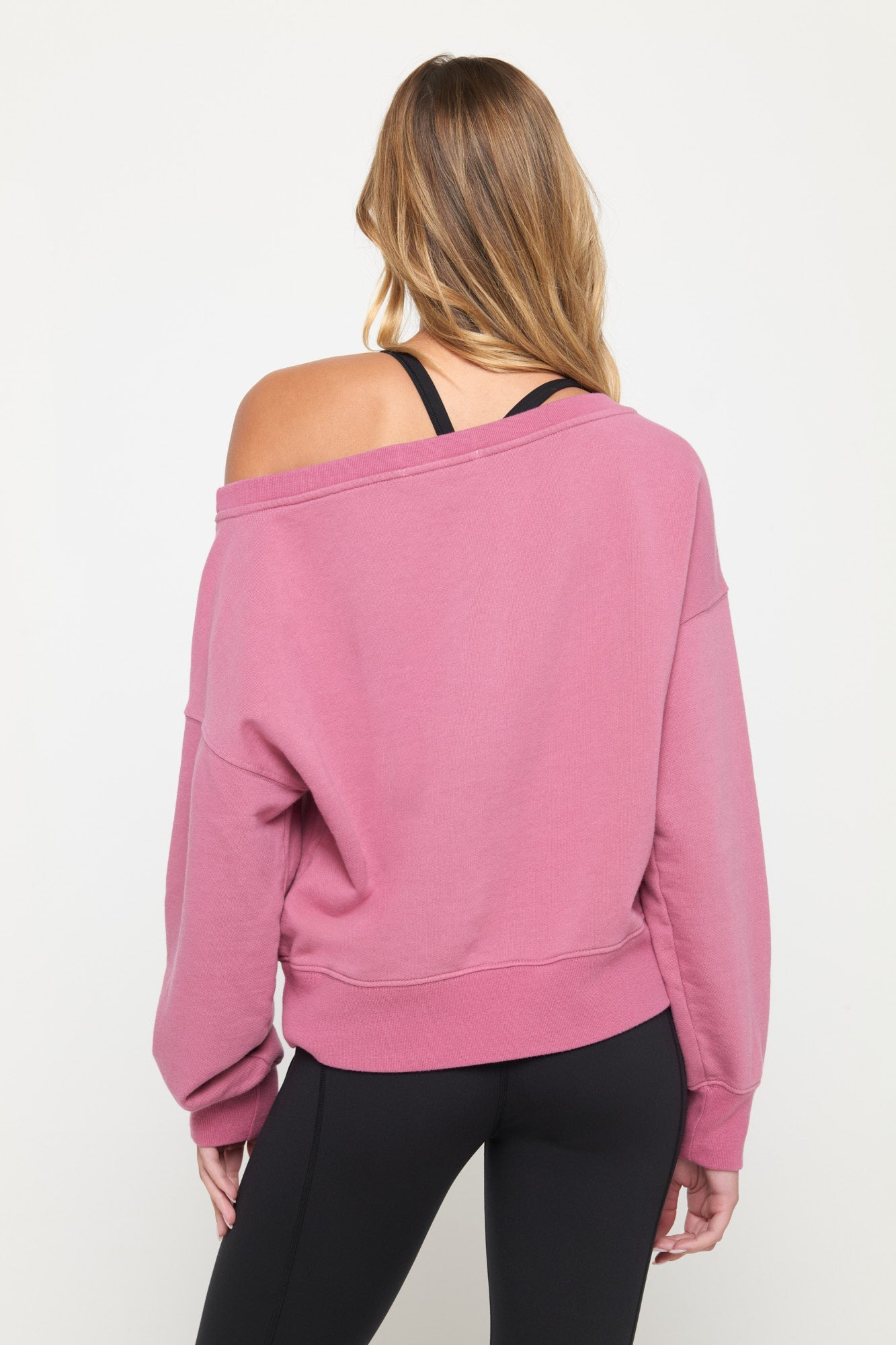 SPIRITUAL GANGSTER LA VIDA OFF SHOULDER SWEATSHIRT PINK HAZE