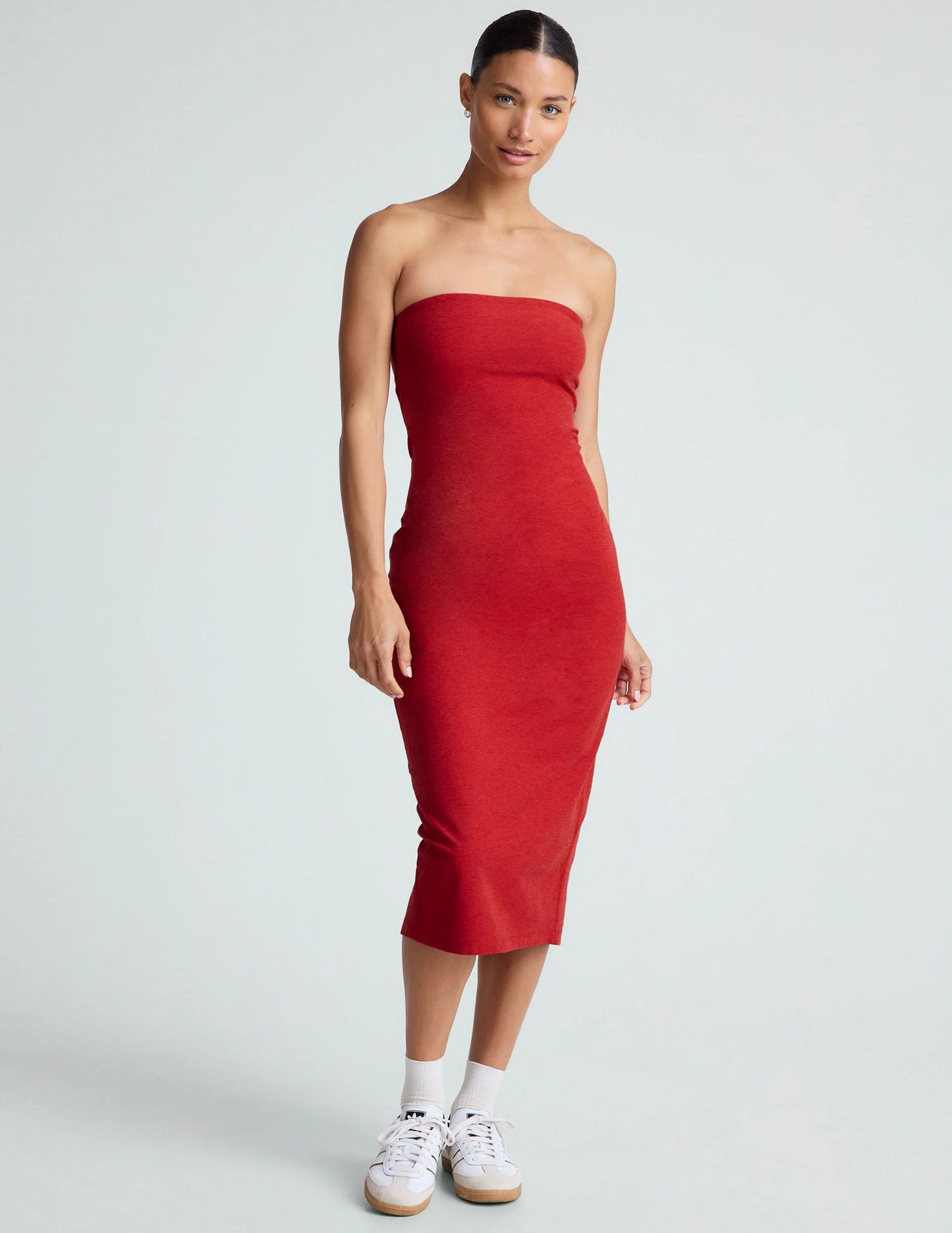 SPACEDYE STRAPLESS
DRESS RUBY RED HEATHER