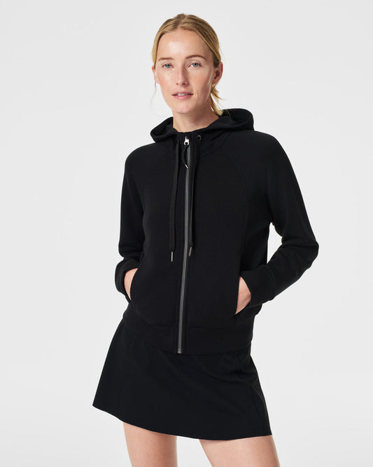 SPANX AIR ESSENTIALS FULL ZIP HOODIE BLACK