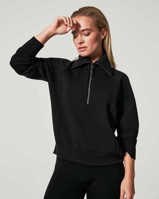 SPANX AIR ESSENTIALS HALF ZIP PULLOVER BLACK