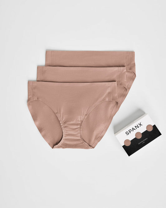 SPANX SMOOTH FIT-TO-YOU COTTON BIKINI 3-PACK BOX CAFE AU LAIT