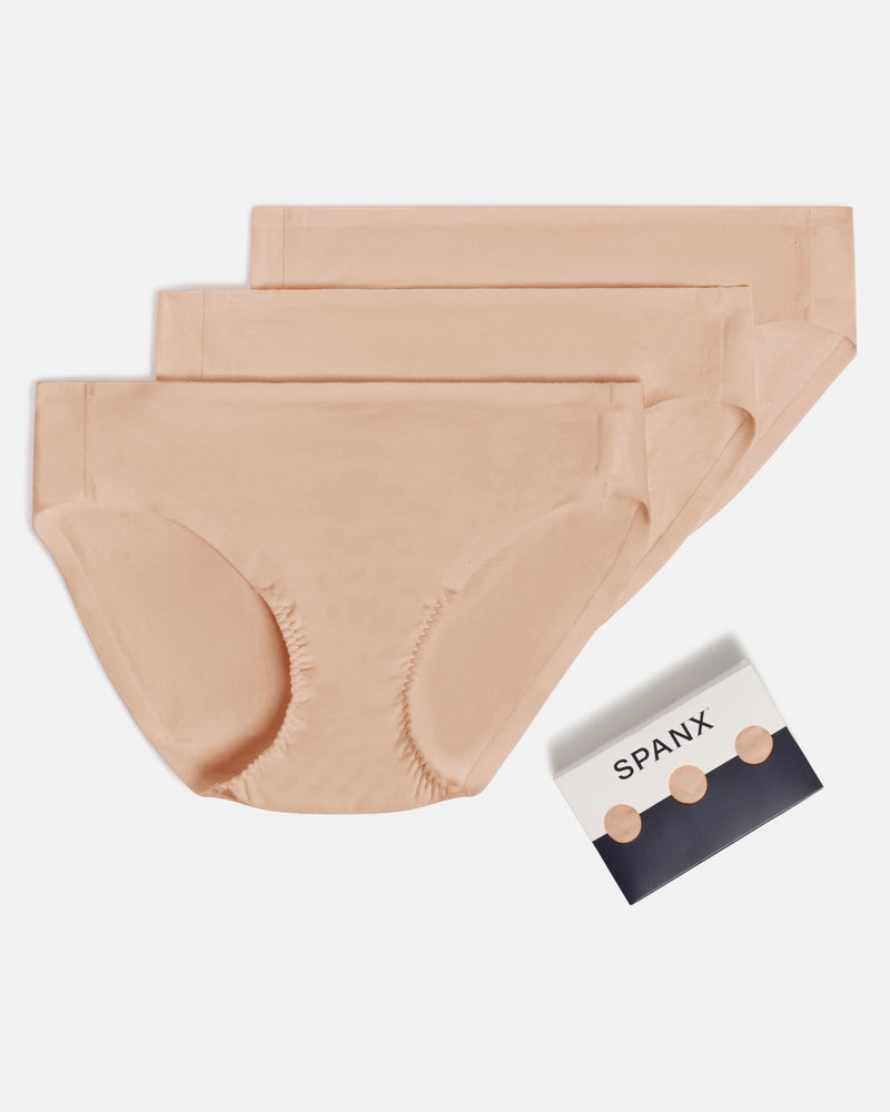 SPANX SMOOTH FIT-TO-YOU COTTON BIKINI 3-PACK BOX TOASTED OATMEAL