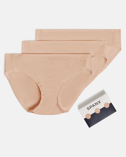 SPANX SMOOTH FIT-TO-YOU COTTON BIKINI 3-PACK BOX TOASTED OATMEAL