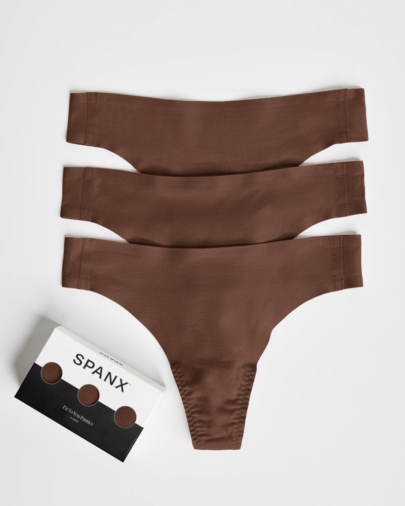 SPANX SMOOTH FIT-TO-YOU THONG 3-PACK BOX CHESTNUT BROWN