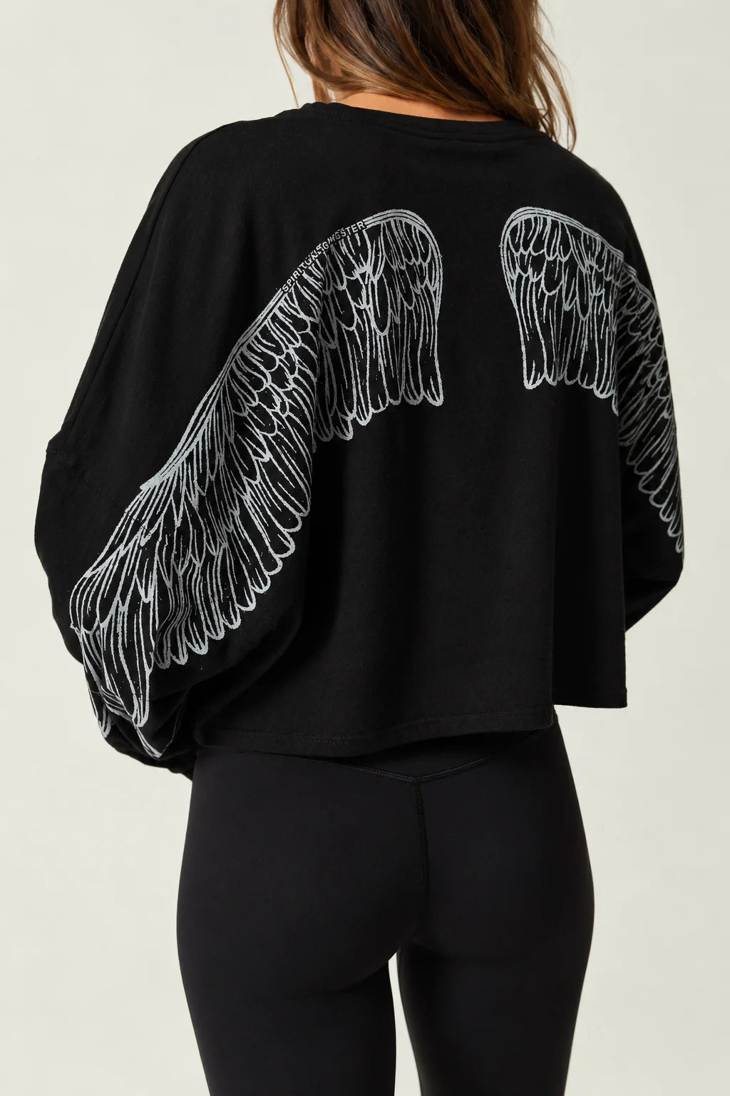 SPIRITUAL GANGSTER HALO DRIFT CROP LONG SLEEVE TEE BLACK