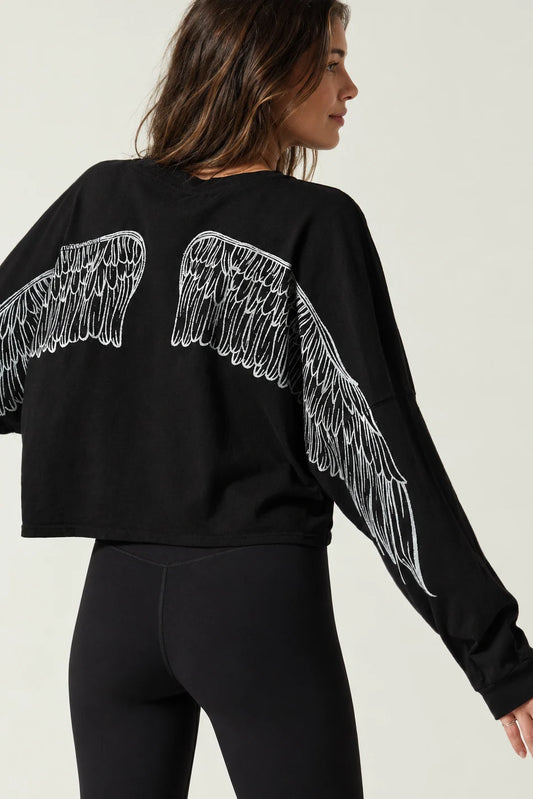 SPIRITUAL GANGSTER HALO DRIFT CROP LONG SLEEVE TEE BLACK 1