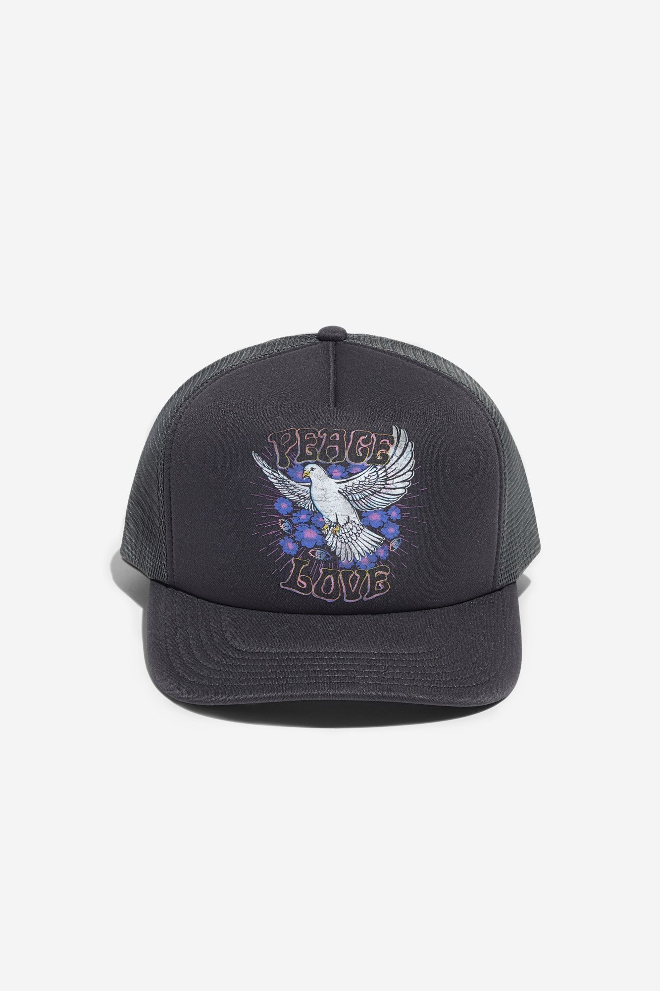 SPIRITUAL GANGSTER PEACE LOVE TRUCKER HAT VINTAGE BLACK
