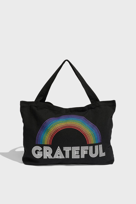 SPIRITUAL GANGSTER RAINBOW HEART TOTE BAG BLACK