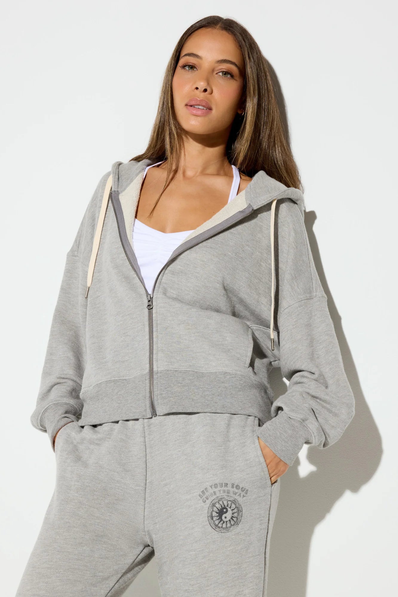 SPIRITUAL GANGSTER SOUL GUIDE MUSE ZIP HOODIE LIGHT HEATHER GREY