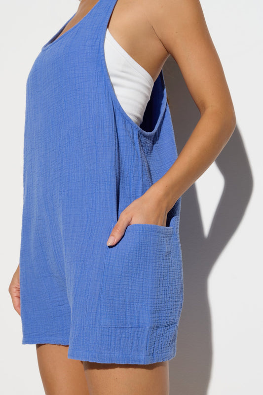 SPIRITUAL GANGSTER VISTA GAUZE ROMPER ULTRA MARINE