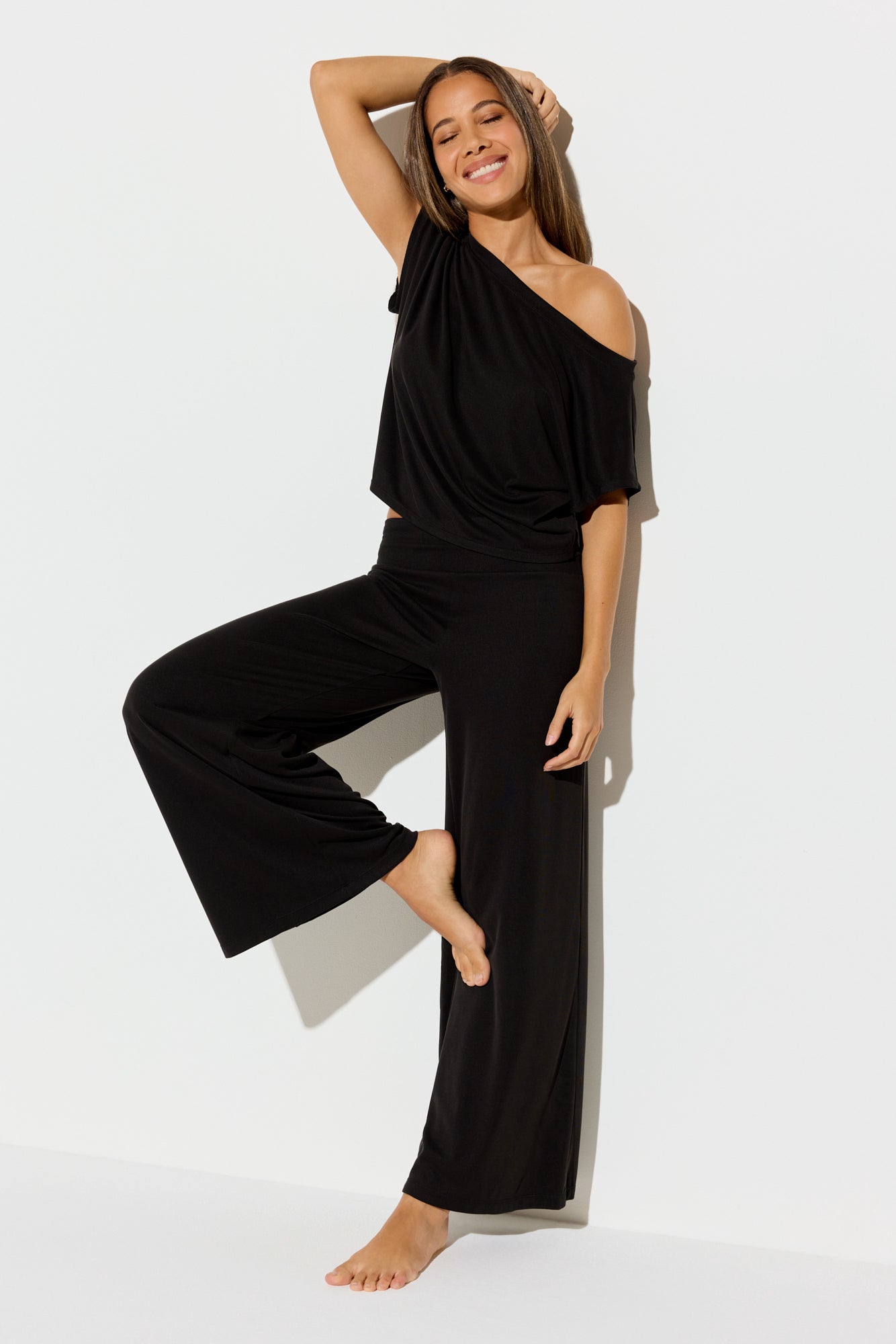 SPIRITUAL GANGSTER ZEN RIB ASHA OFF THE SHOULDER TOP BLACK