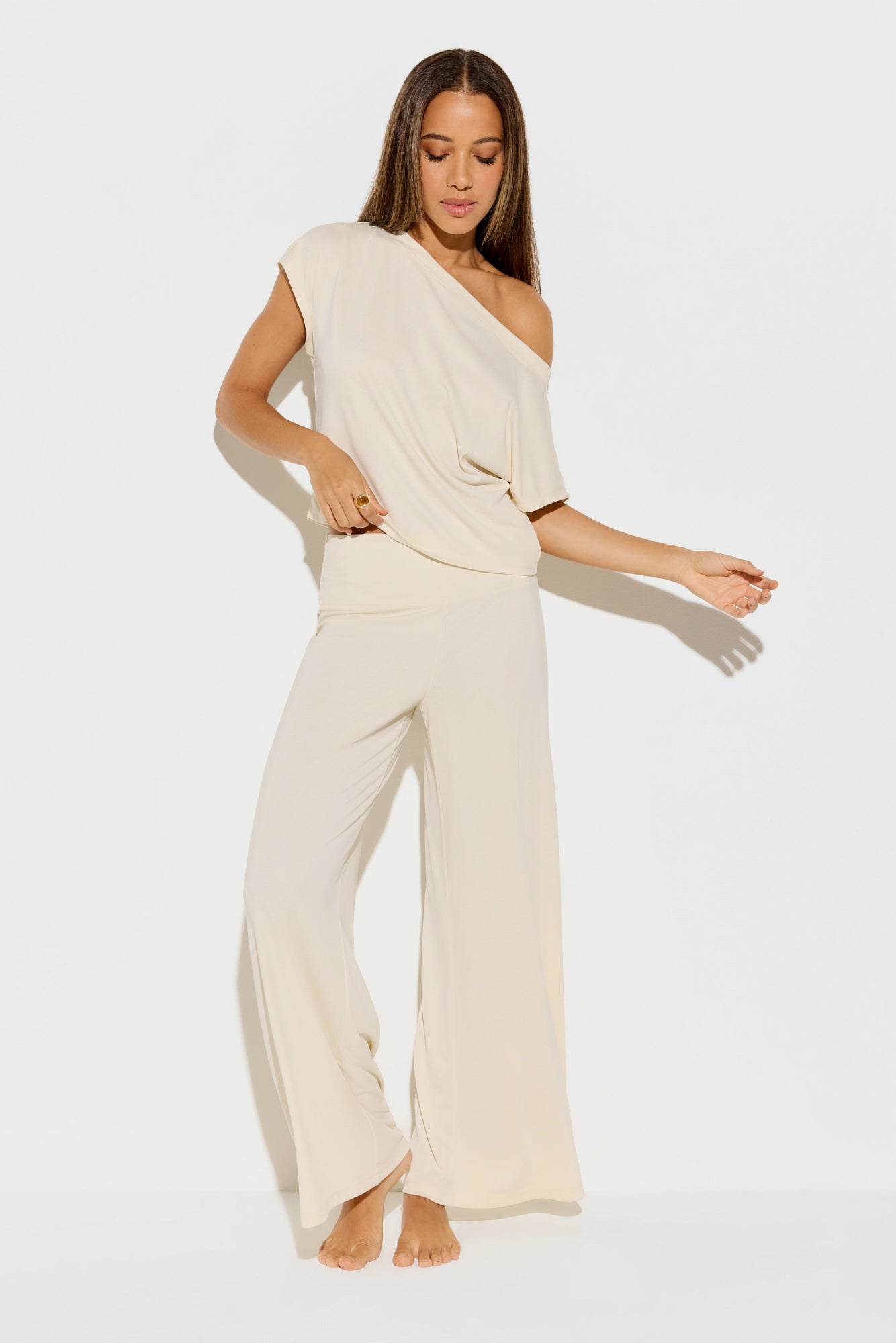 SPIRITUAL GANGSTER ZEN RIB ASHA OFF THE SHOULDER TOP VINTAGE WHITE