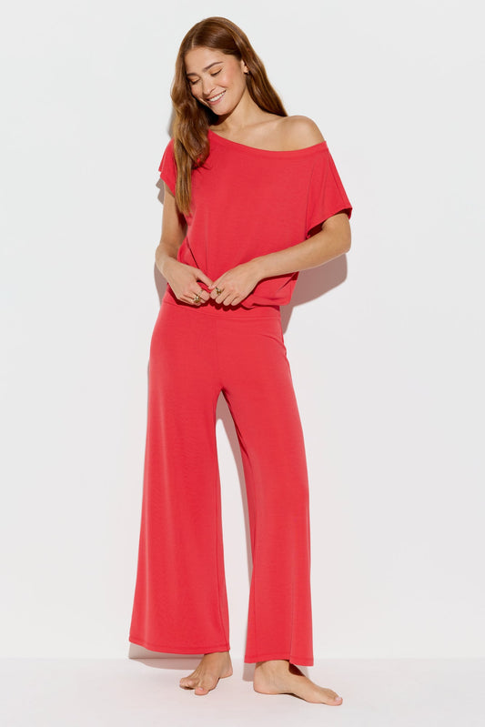 SPIRITUAL GANGSTER ZEN RIB JOURNEY WIDE LEG PANT SUNSET RED