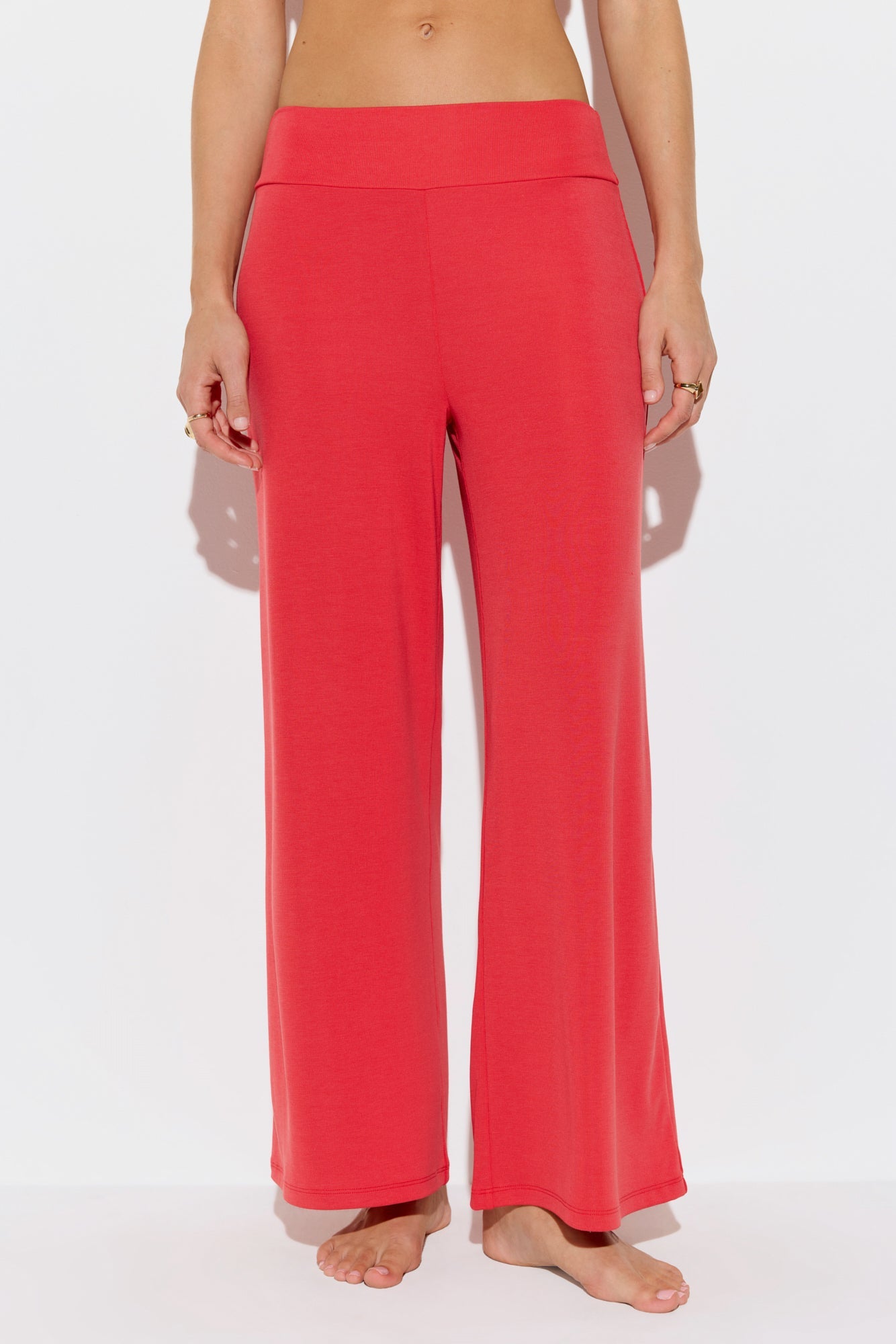 SPIRITUAL GANGSTER ZEN RIB JOURNEY WIDE LEG PANT SUNSET RED