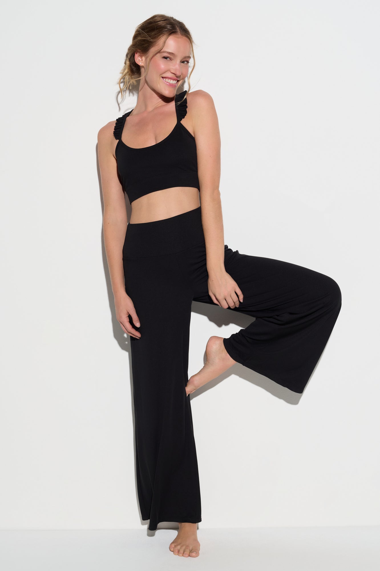 SPIRITUAL GANGSTER ZEN RIB JOURNEY WIDE LEG PANT VINTAGE BLACK
