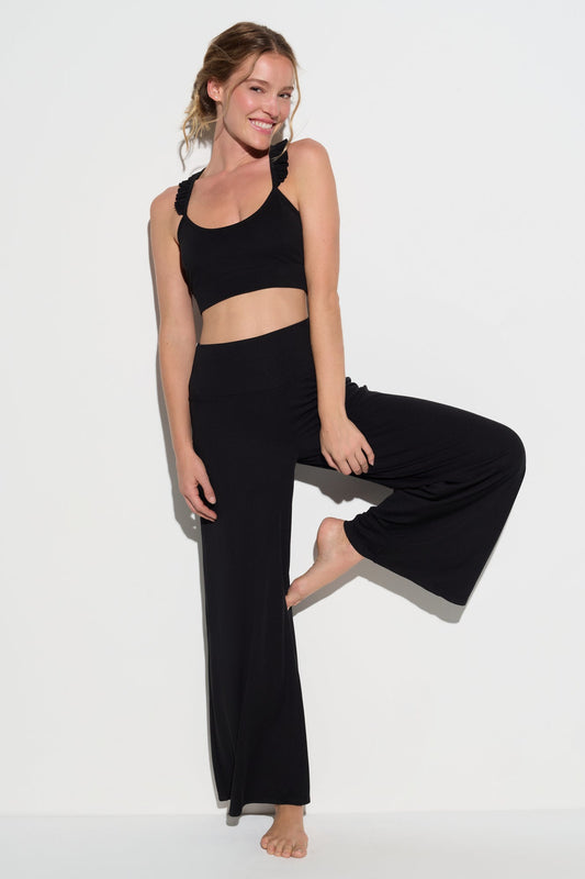 SPIRITUAL GANGSTER ZEN RIB JOURNEY WIDE LEG PANT VINTAGE BLACK
