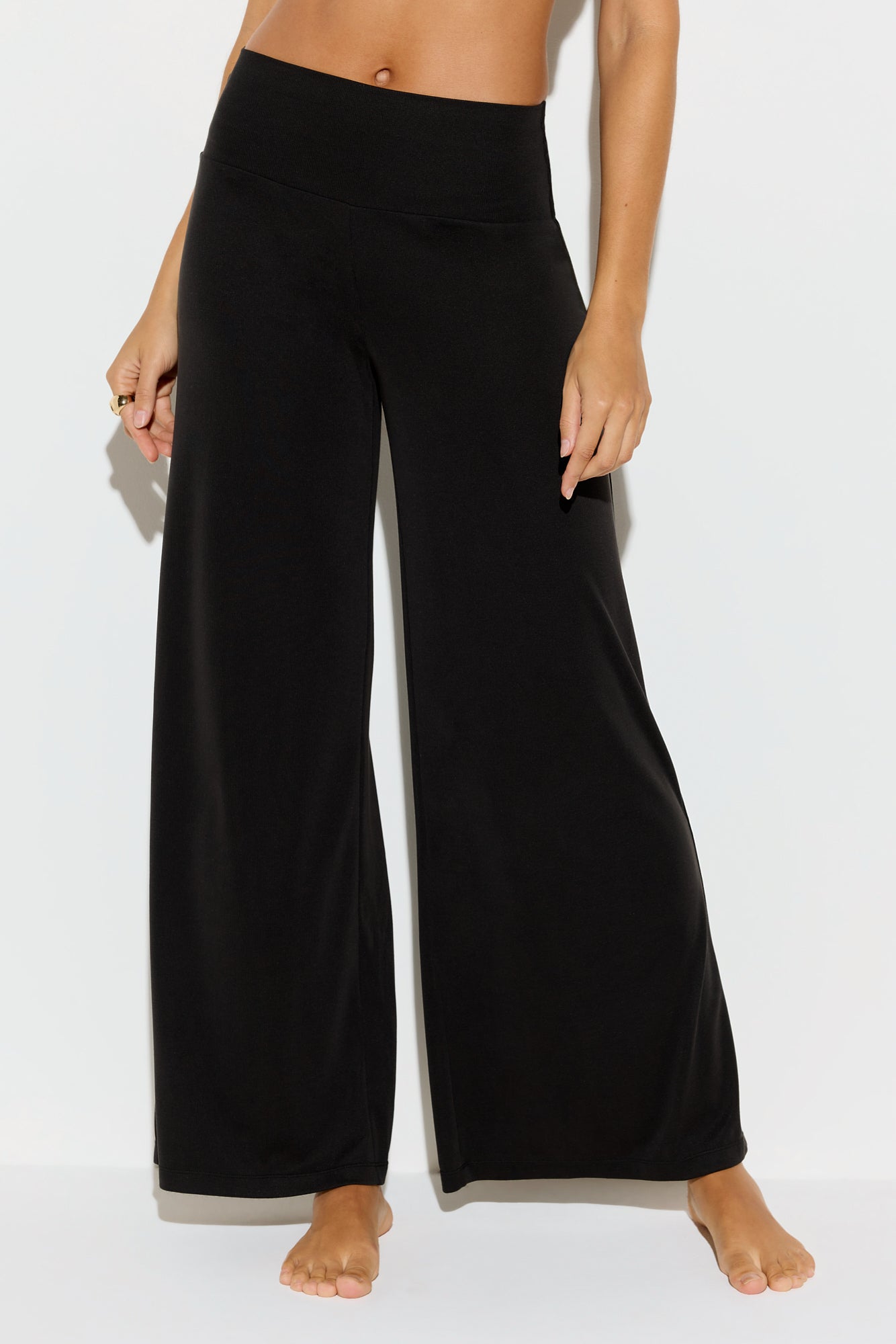 SPIRITUAL GANGSTER ZEN RIB JOURNEY WIDE LEG PANT VINTAGE BLACK