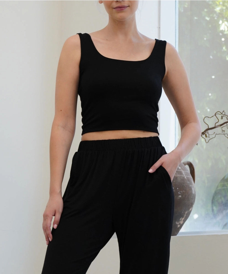 STUDIO KO Organic Bamboo Double Layer Crop Top Black