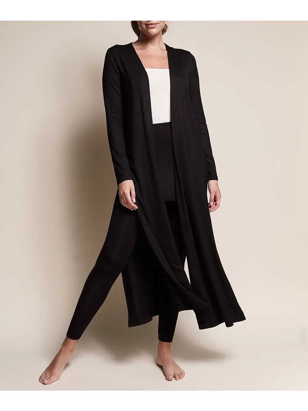 STUDIO KO Organic Bamboo Maxi Long Cardigan Black